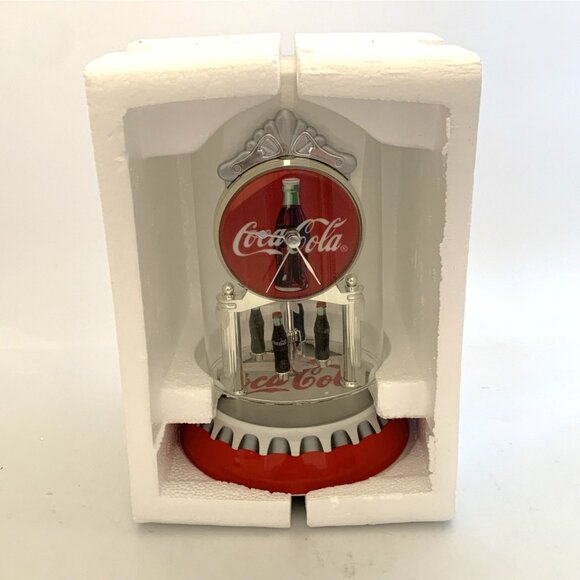 Coca Cola Bottle Cap Anniversary Clock Porcelain 2001 Glass Dome 7" Revolving - Picture 9 of 14